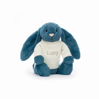 Jellycat Bashful Mineral Blue Bunny with Cream Jumper USA | 79145RAFK